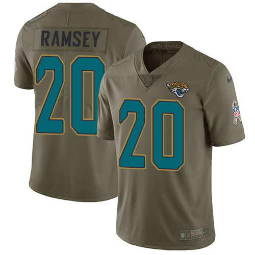 Nike Jaguars #20 Jalen Ramsey Olive Men's Stitched NFL Limited Salute to Service Jersey - Click Image to Close